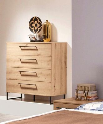 Inosign Kommode »Sardinia, Sideboard mit 4 Schubkästen, B/T/H: 91x92,5x42cm« mit 4 Schubladen, mit trendigen schwarzen Griffen und Metallfüsse