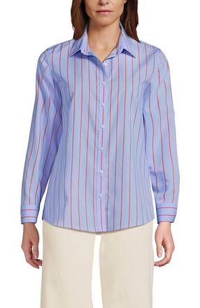 Lands End No Iron Supima Cotton Long Sleeve Shirt in Light Sea Blue Rail Stripe at Nordstrom, Size 14P