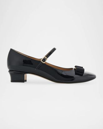 Ferragamo Vally Bow 30MM Patent Leather Mary Janes