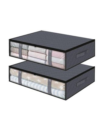 OEM Juego De 2 Resistentes Bolsas De Almacenamiento Para Debajo De La Cama Con Ventana De Visualizaci&oacute;n Cremallera Impermeable Y 4 Asas Reforzadas Dise&ntilde;o 