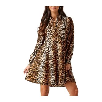Y.A.S Shirtjurk met luipaardprint - Dames - Korte kleedjes - Bruin - L - Kleedjes