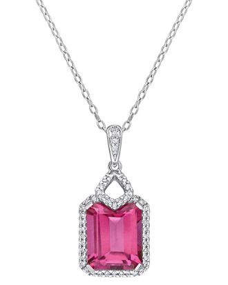 Rina Limor Silver 5.79 Ct. Tw. Diamond & Pink & White Topaz Halo Pendant Necklace