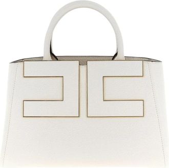 Elisabetta Franchi Borsa a Mano con Placca Logo - - Bags - Donna - Beige - ONE SIZE
