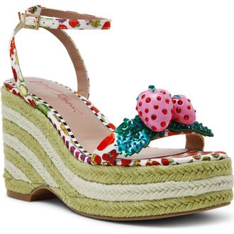 Betsey Johnson Bobbie Platform Wedge Sandal in White Multi at Nordstrom, Size 8.5