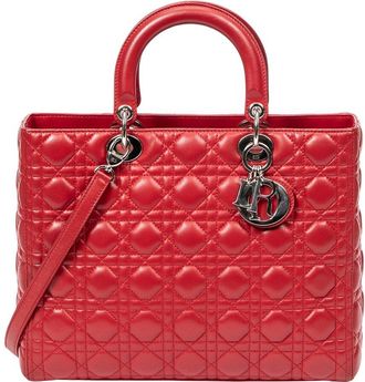 Dior Red Cannage Lambskin Leather Large Lady Dior Zip (Authentic Pre-Loved)