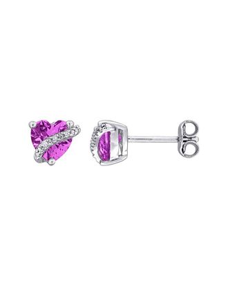 Rina Limor Rose Gold Over Silver 1.98 Ct. Tw. Diamond & Lab-Grown Created Pink Sapphire Heart Stud Earrings