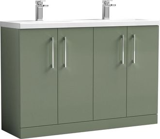Nuie Nuie - Arno Satin Green 1200mm 4 Door Vanity Unit with Double Ceramic Basins - ARN803F
