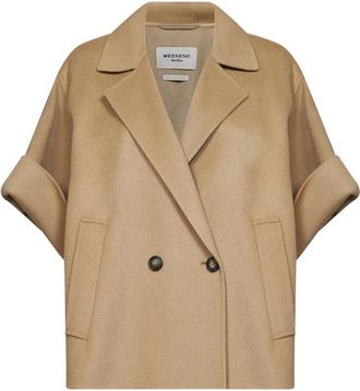 Max Mara Jassen, Dames, Beige, M, Wol, Wkdneo Korte Wol Broadcloth Jas