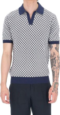 Drumohr Biscottino Pattern Cotton-Linen Open Collar Polo Shirt