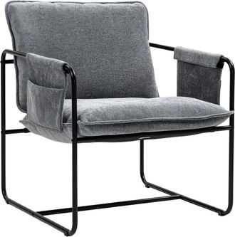 HOMCOM Homcom - Upholstered Reading Chair with Side Pockets and Steel Frame, Grey