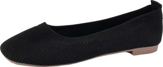 Generic Women Fashion Flat Casual Shoes Square Toe Breathable Knitted Mesh Solid Color Lightweight Comfort Walking Footwear (Black, 6.5)