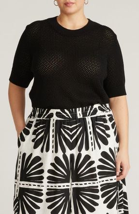 Universal Standard Positano Cotton Pointelle Sweater in Black at Nordstrom, Size 2Xl