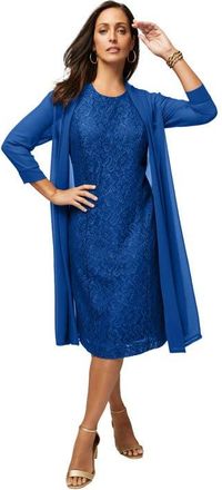 Jessica London 2-Piece Lace Jacket Dress in Dark Sapphire at Nordstrom, Size 26