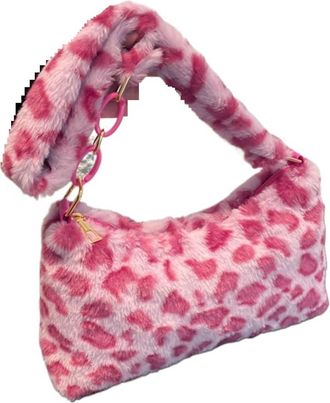 Generic Womens Plush Bags Plush Bag Fashion Large Capacity Shoulder Bags Leopard Print Totes Underarm For Women Girls(Pink)