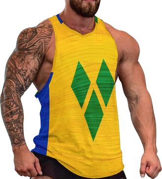Generic St. Vincent and The Grenadines Wood Flag Mens Activewear Sleeveless Tops Loose Muscle Tank Shirts Workout Tees Vest XL