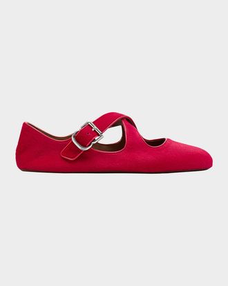 Alaia Crisscross Calf Hair Ballerina Flats
