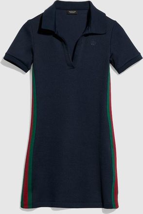 Gucci Rib Cotton Jersey Dress With Web, Blue
