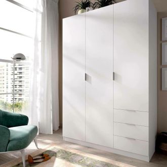 Dmora Armario Cimone, Perchero Para Dormitorio, Armario Con 3 Puertas Batientes Y 3 Cajones, 121x52h184 Cm, Blanco - Dmora