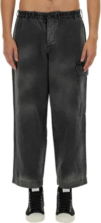 Ymc You Must Create Washed Black Cotton-Blend Cropped Wide-Leg Pants