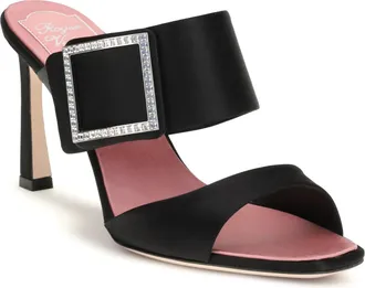 Roger Vivier Womens Mules Trompette Satin Black Silk Sandal