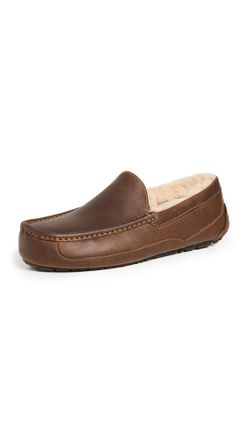 UGG Mens Ascot Wide Slipper, Tan Leather, 7 UK