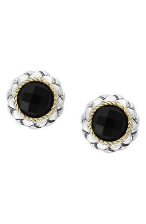 Effy Two Tone Onyx Button Stud Earrings in Black at Nordstrom Rack