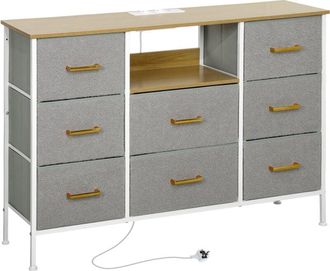 HOMCOM Homcom - cómoda con 8 cajones tapizado en borreguito cajonera de tela con estación de carga puerto usb tipo-C y estructura de acero gris