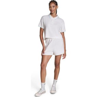 Converse Cropped Waffle Polo in White 10A at Nordstrom, Size Medium