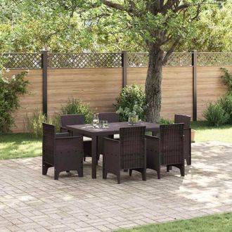 vidaXL Conjunto De Comedor De Jard&iacute;n 7 Pcs Marr&oacute;n Ratan Polt Vidaxl