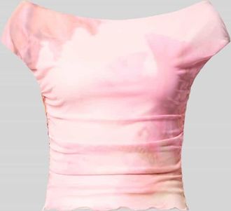 Review Mesh-Top mit gro&szlig;em Blumen-Print und Carmen-Ausschnitt in Pink, Gr&ouml;&szlig;e XL