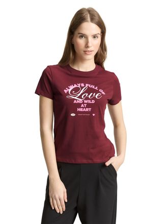 Tom Tailor Denim T-Shirt TOM TAILOR DENIM, Damen, Gr. XXL, tawny port rot, Jersey, Obermaterial: 100% Baumwolle, bedruckt, regular fit normal, Rundhals, Shirts T-Shirt