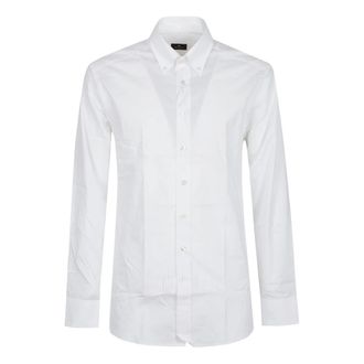 Etro Roma Logo Button-down Long Sleeve Shirt - Heren - Zakelijke Overhemden - Wit - 2XL - Katoen - Overhemden