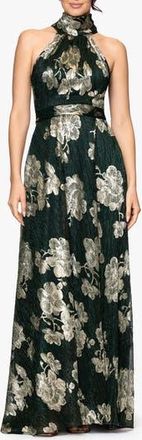 Betsy & Adam Crinkle Metallic Floral Gown in Hunter/Gold at Nordstrom Rack, Size 4