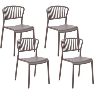 Beliani Set 4 sedie da pranzo interno ed esterno in plastica tortora Gela