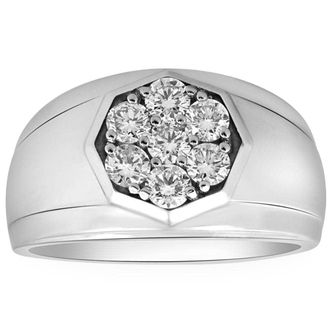 Pompeii3 1Ct Mens 7 Stone Diamond Ring in 14k Gold Lab Grown