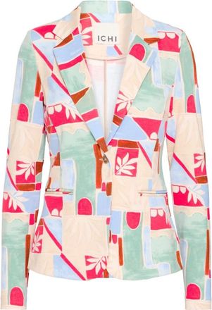 Ichi Klassieke Blazer Multi Tile Print Jas - Dames - Blazers - Veelkleurig - S - Polyester - Jassen