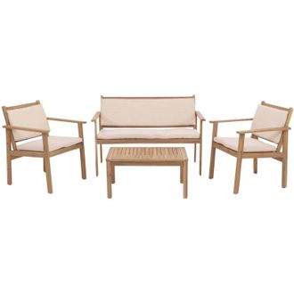 Hhg Set da giardino HHG 946, salottino panca poltrona tavolo, legno acacia mvg stoffa/tessuto (180g/m&sup2;), cuscini beige