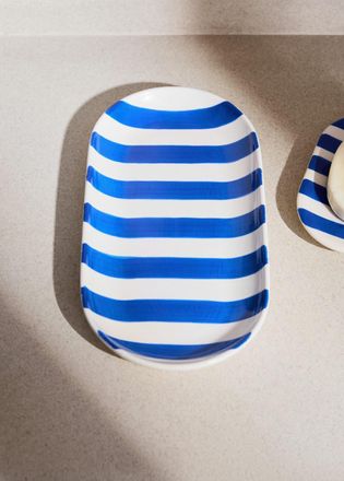 Mango Vassoio bagno ceramica righe dipinte blu - Home - Taglia unica - MANGO HOME
