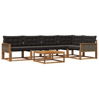 vidaXL Conjunto De Sof&aacute;s De Exterior Con Coj&iacute;n 6 Pcs Natural Y Negro Vidaxl