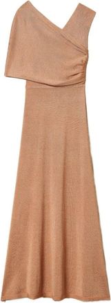 Twin-Set Asymmetrical Neckline Maxi Dress with Draped Overlay