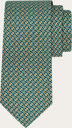 Ferragamo Men Gancini print silk tie Green