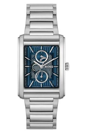 BOSS Principle Dress Multifunction Tank Bracelet Watch, 30.5mm x 42mm in Blue at Nordstrom