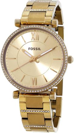 Fossil Carlie Quartz Crystal Gold Dial Ladies Watch ES5465