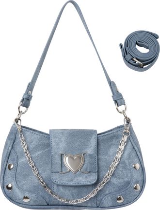 Feoya Shoulder Bag for Women Y2K Cute Purse Magnetic Snap Gothic Handbags Retro Patent Leather Small Shoulder Purses, Blue, One Size