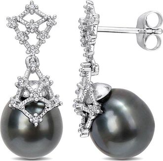 Rina Limor 14K 0.14 Ct. Tw. Diamond 9-10Mm Pearl Earrings