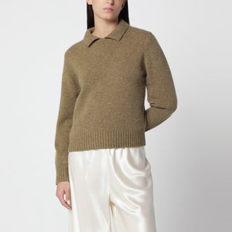 Extreme Cashmere Maglione polo verde marrone in cashmere