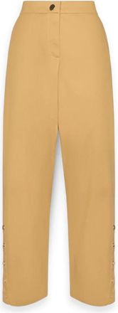 Elena Miro Gabardine Broek met Knopen - Dames - Vrijetijds broeken - Beige - 6XL - Katoen - Broeken