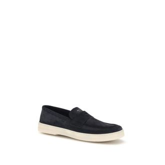 Prada Mens Blue Calf Leather Bos Taurus Slip-On Loafers