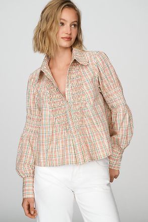 Maeve 100% Cotton Smocked Buttondown Shirt