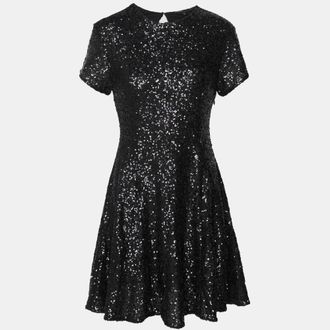 Maje Black Sequin Flared Mini Dress